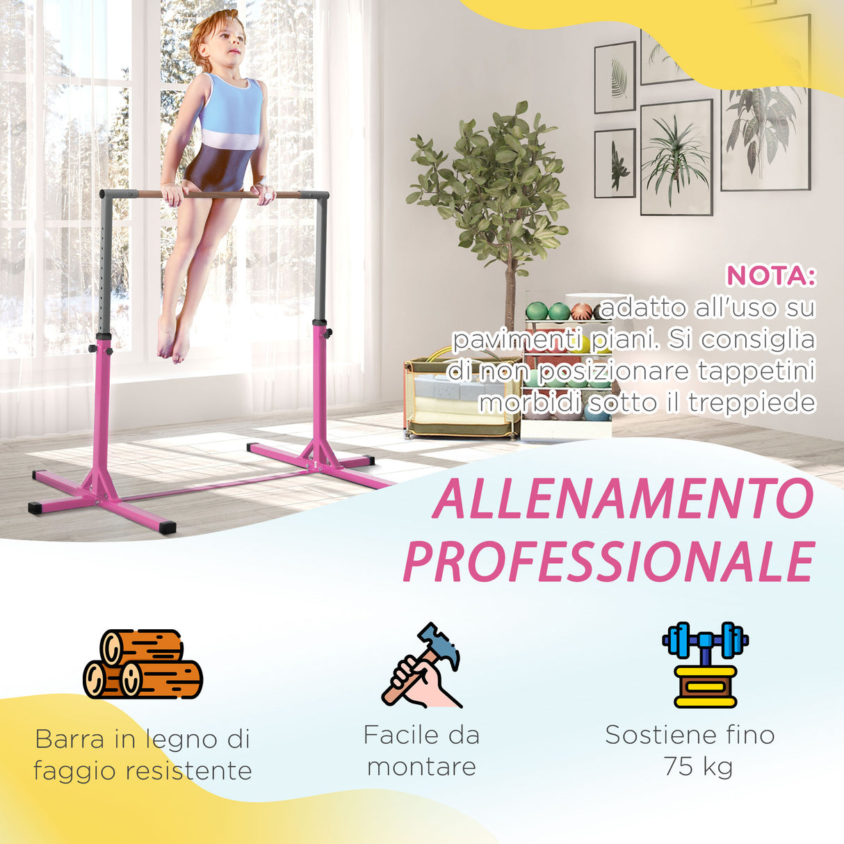 easycomfort easycomfort sbarra per ginnastica artistica o danza classica regolabile in altezza 92 150cm per bambini max 75 kg rosa ean 8055776912813