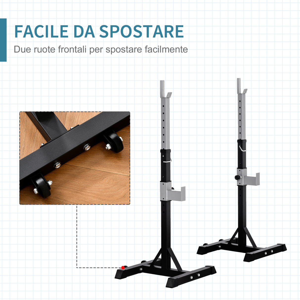 easycomfort easycomfort set 2 rack porta bilanciere in acciaio ganci con altezza regolabile capacita 110kg 55x57x105 170cm nero