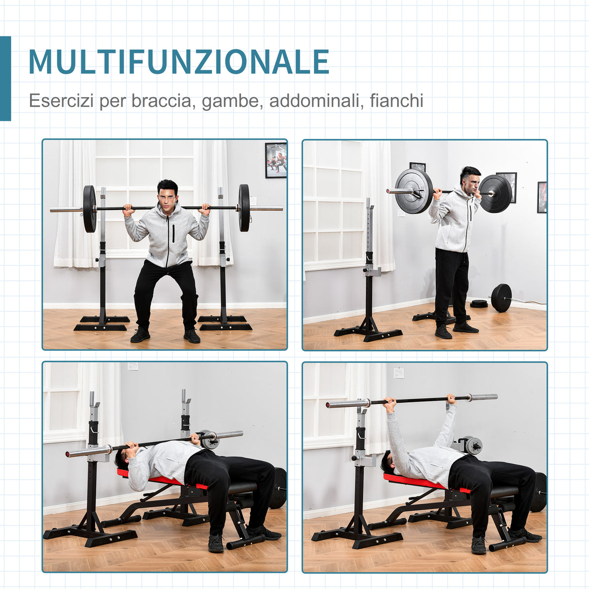 easycomfort easycomfort set 2 rack porta bilanciere in acciaio ganci con altezza regolabile capacita 110kg 55x57x105 170cm nero