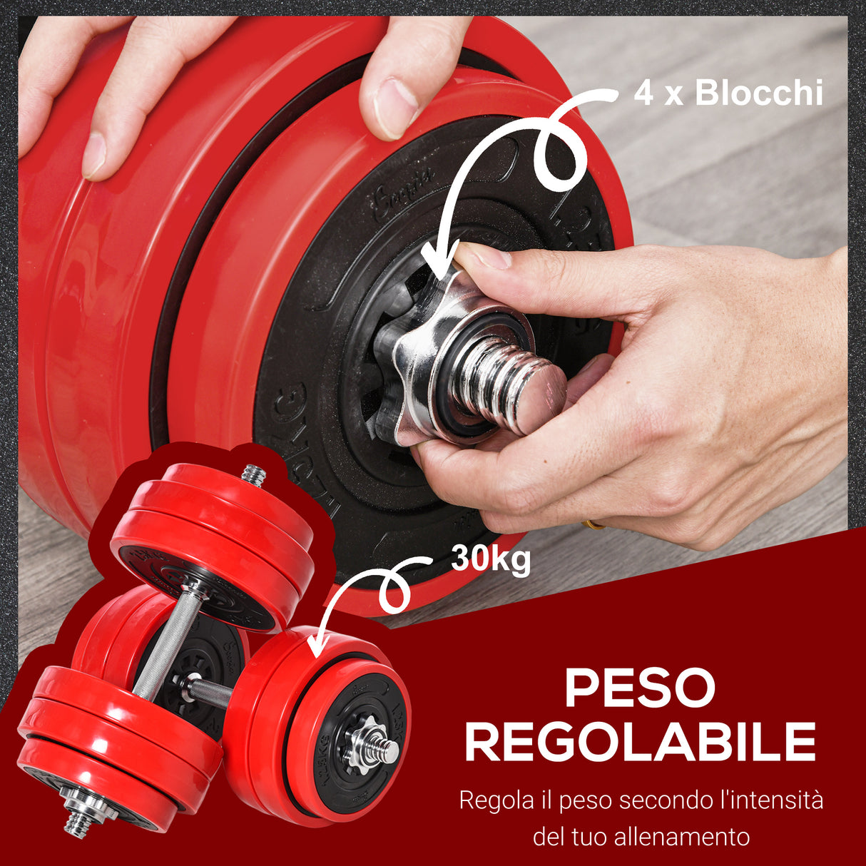 easycomfort easycomfort set 2 in 1 bilanciere e manubri pesi da 30kg dischi con rivestimento in plastica antigraffio rosso