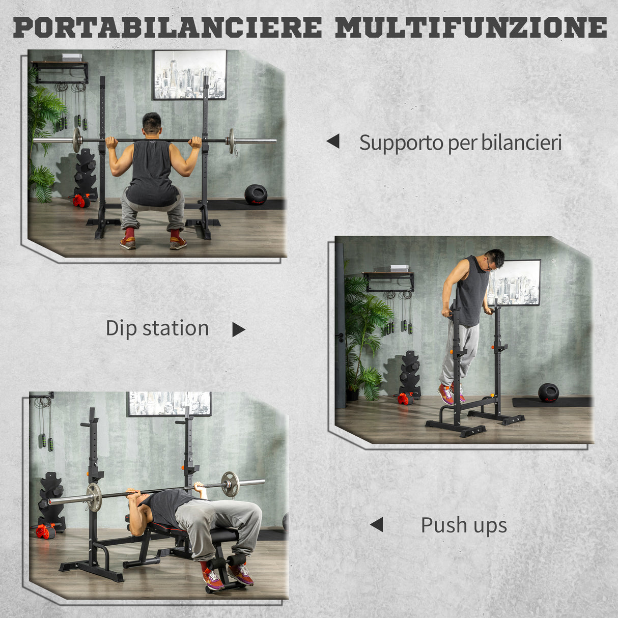 easycomfort easycomfort porta bilanciere regolabile con supporti per dip station e push up 111 151x69x120 150 cm nero