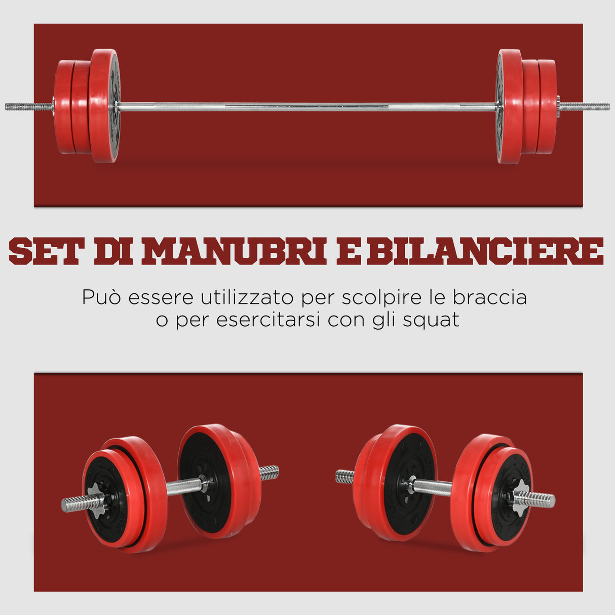 easycomfort easycomfort set bilanciere e dischi 65kg totali per workout in casa in metallo sabbia di ferro e gomma rosso