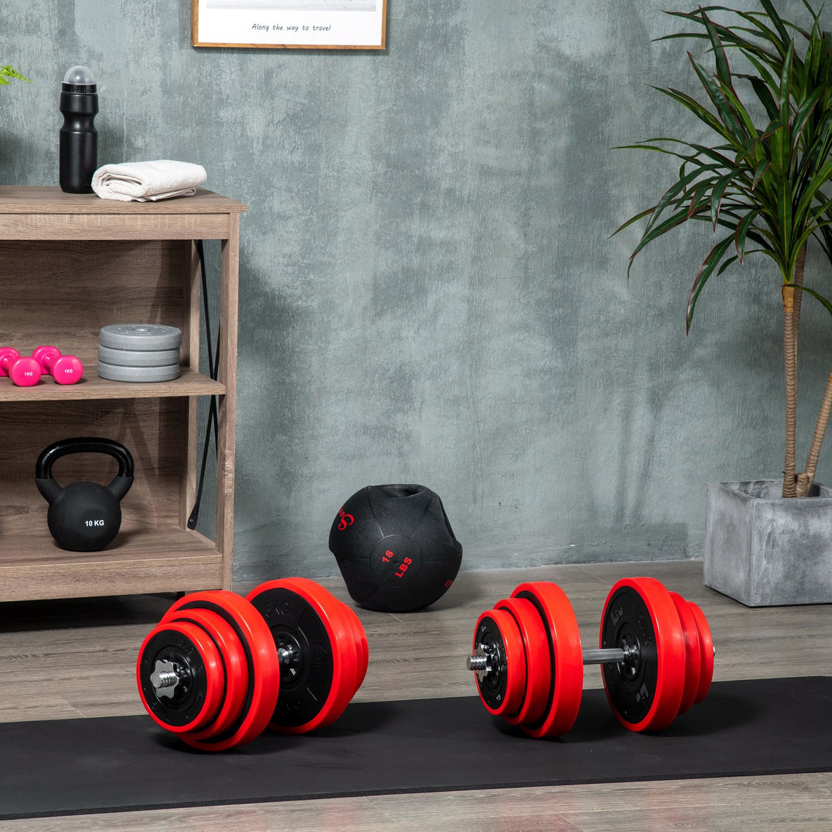 easycomfort easycomfort set manubri palestra con pesi da 40kg rivestiti in gomma in metallo e sabbia di ferro 45x26x26 cm rossa