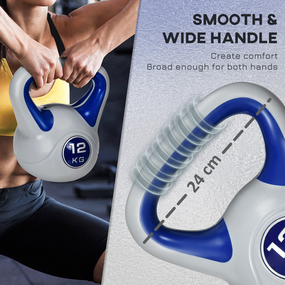 easycomfort easycomfort kettlebell 12kg in pu e sabbia con base piatta e impugnatura per stacchi squat e sollevamenti 24x17x28 cm blu