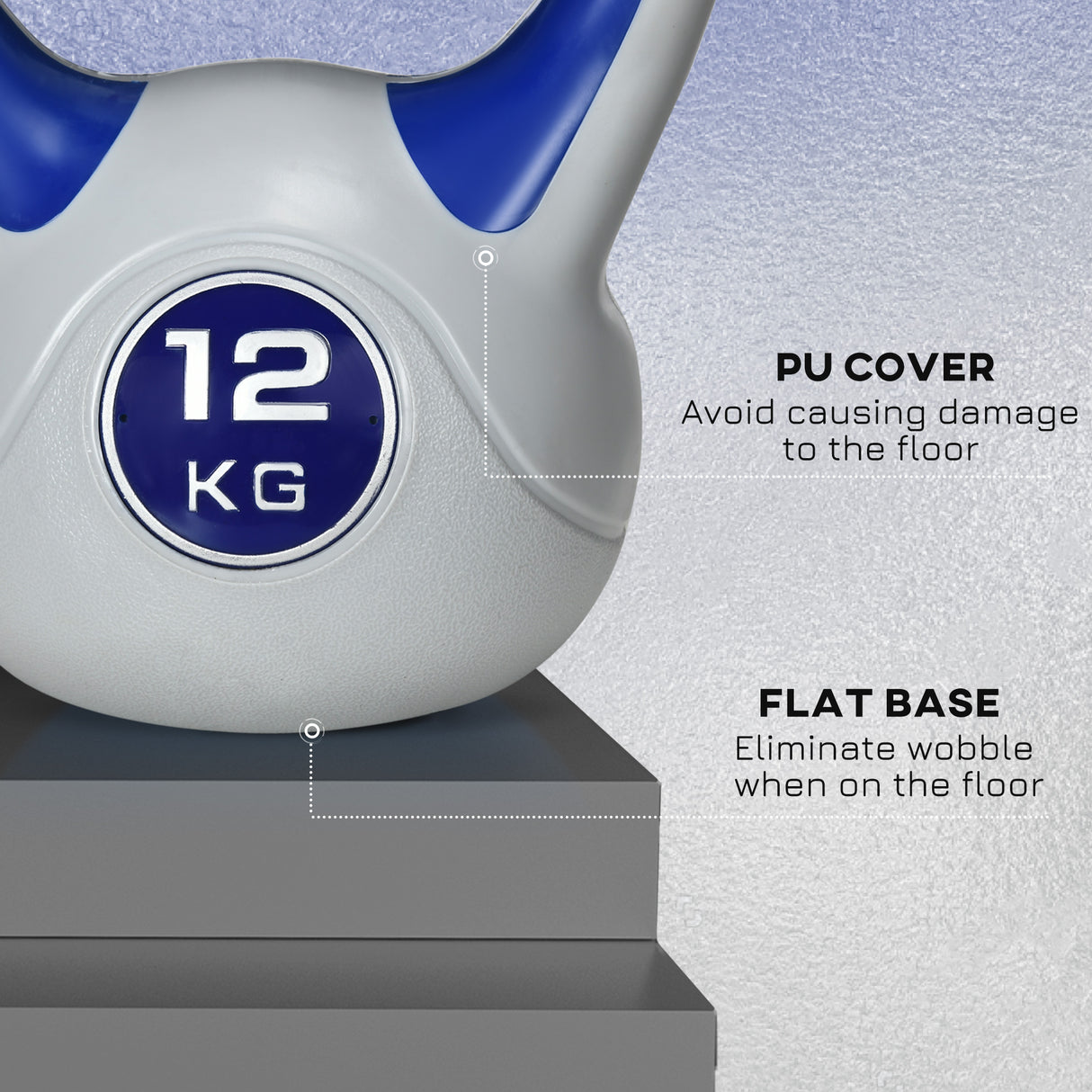easycomfort easycomfort kettlebell 12kg in pu e sabbia con base piatta e impugnatura per stacchi squat e sollevamenti 24x17x28 cm blu