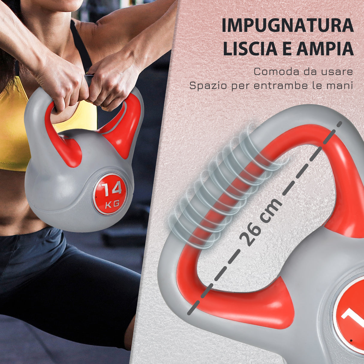 easycomfort easycomfort kettlebell 14kg in pu e sabbia con base piatta e impugnatura per stacchi squat e sollevamenti 26x18x32 cm rosso