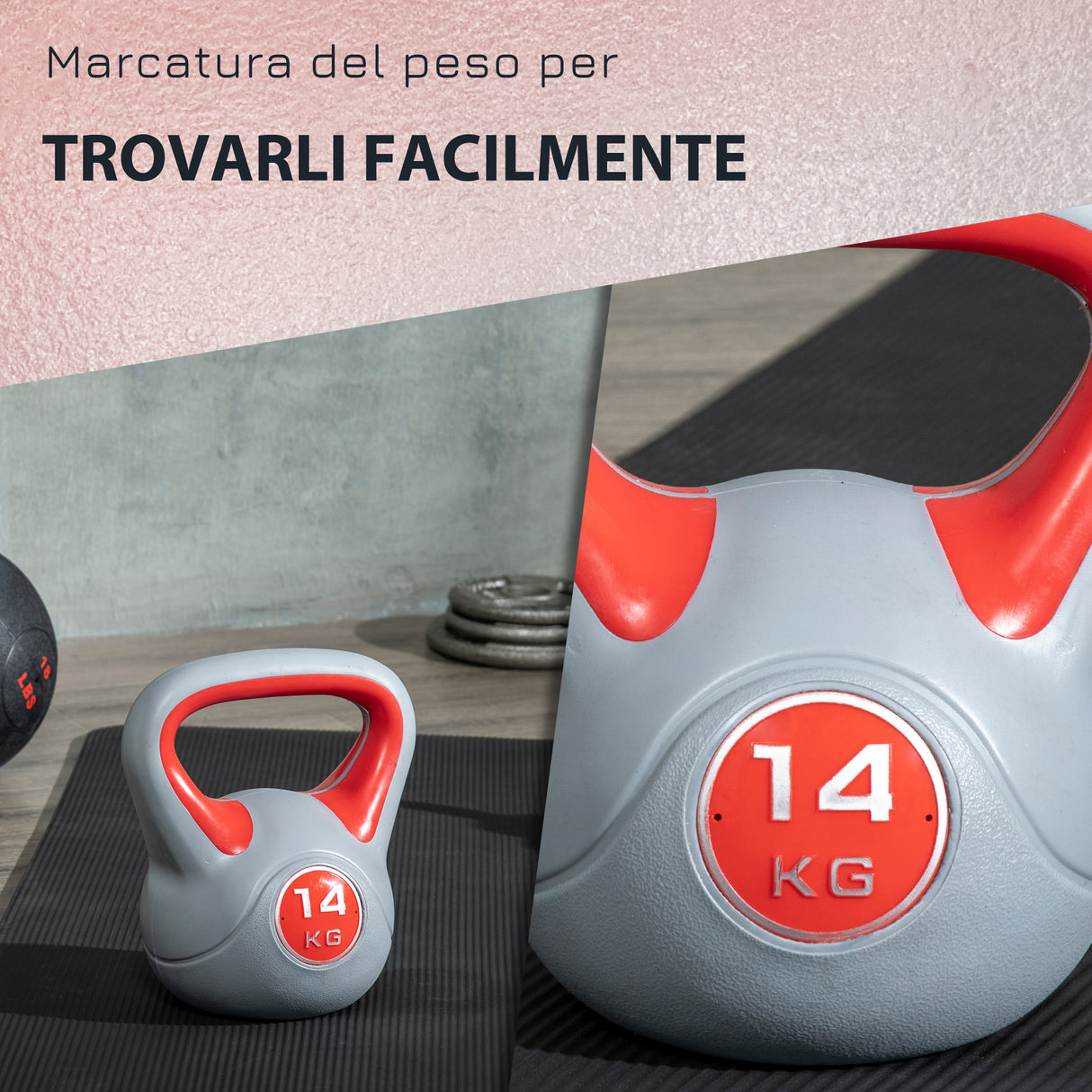 easycomfort easycomfort kettlebell 14kg in pu e sabbia con base piatta e impugnatura per stacchi squat e sollevamenti 26x18x32 cm rosso