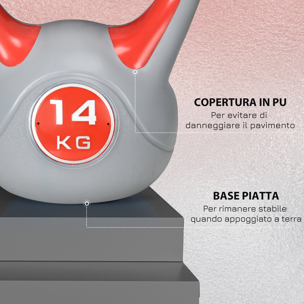 easycomfort easycomfort kettlebell 14kg in pu e sabbia con base piatta e impugnatura per stacchi squat e sollevamenti 26x18x32 cm rosso