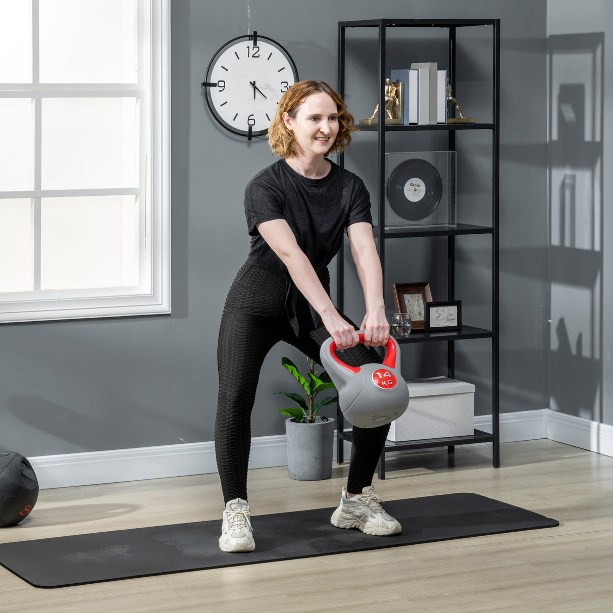 easycomfort easycomfort kettlebell 14kg in pu e sabbia con base piatta e impugnatura per stacchi squat e sollevamenti 26x18x32 cm rosso