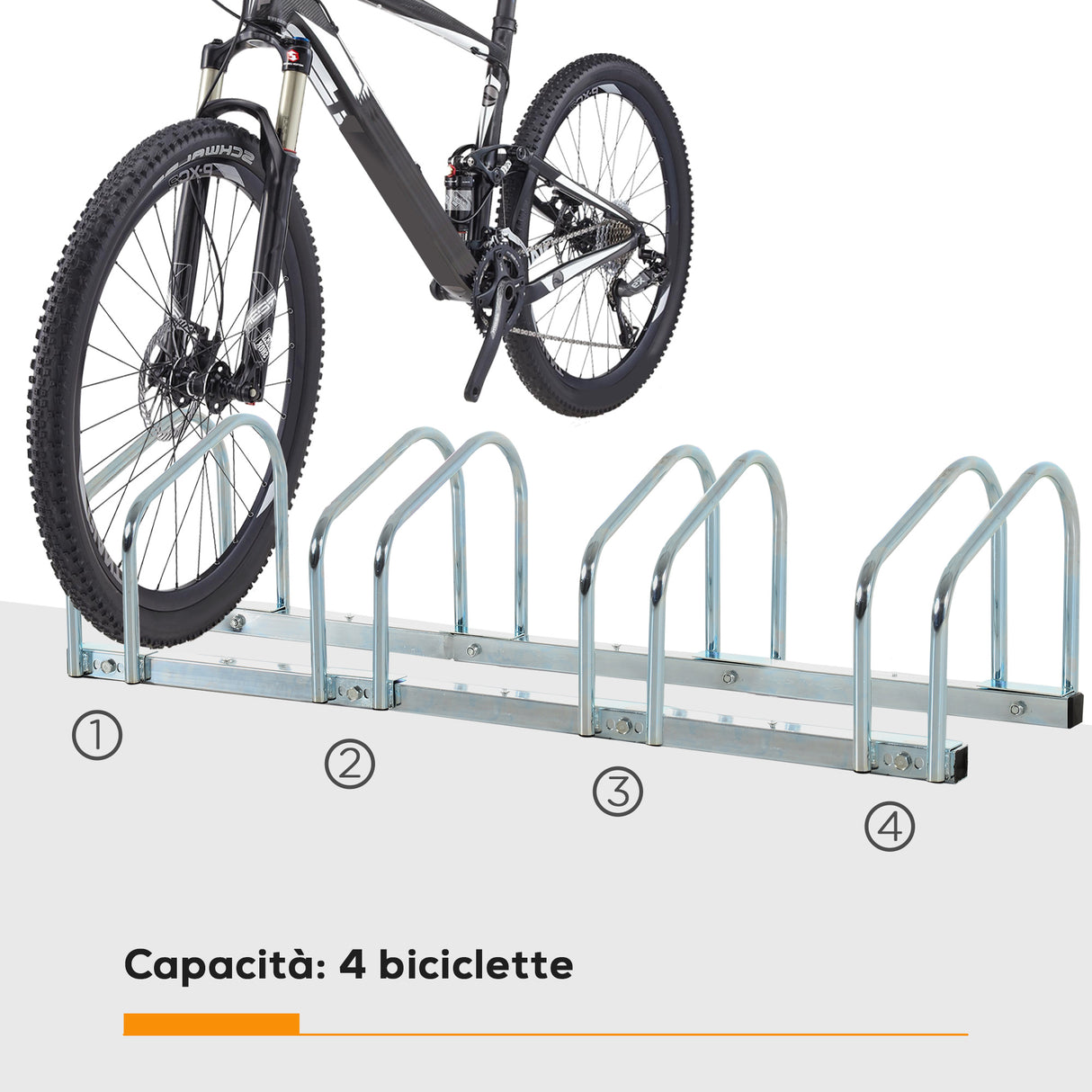 easycomfort easycomfort rastrelliera portabiciclette parcheggio per 4 biciclette in acciaio 110x33x27 cm argento