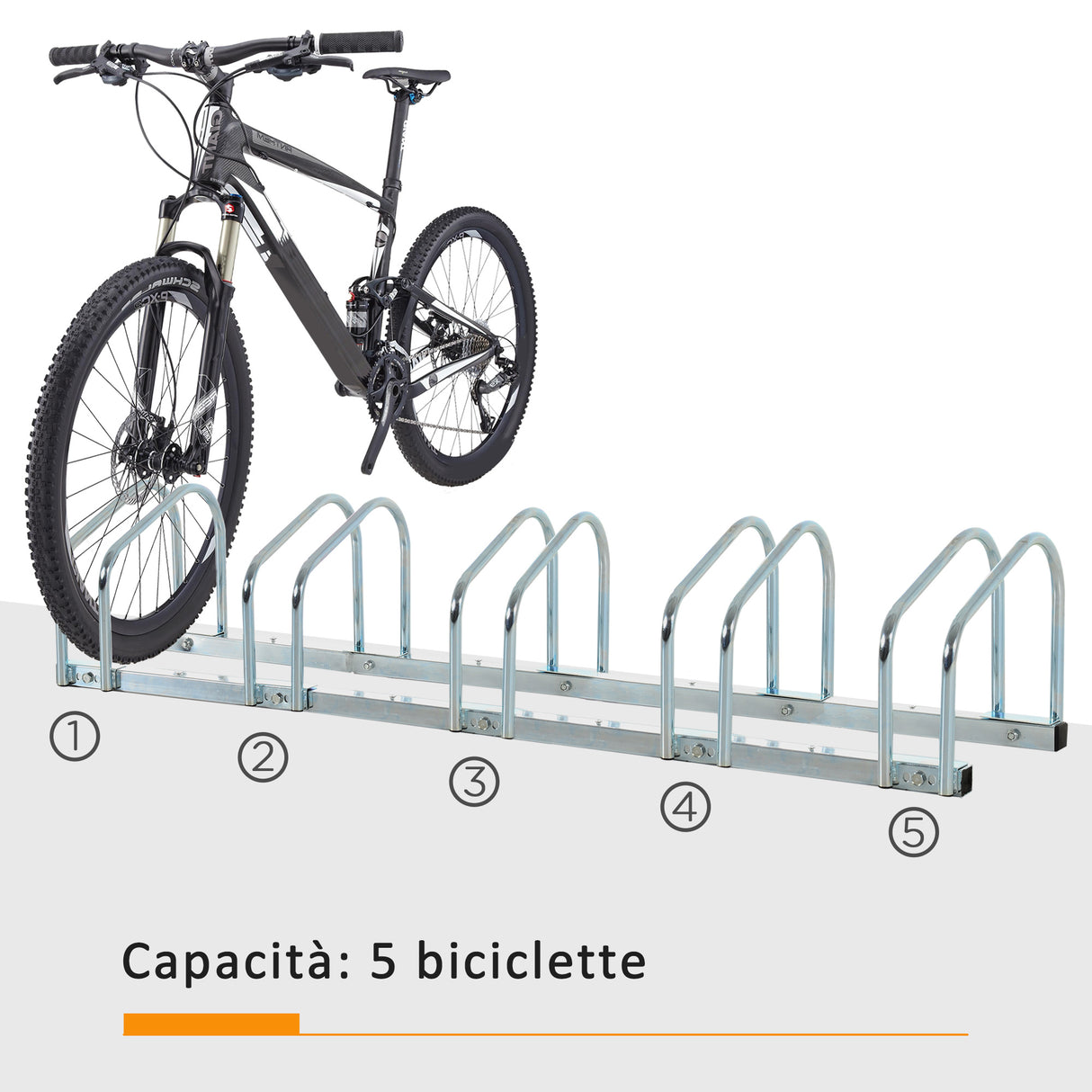 easycomfort easycomfort rastrelliera portabiciclette parcheggio per 5 biciclette in acciaio 1453327 cm argento