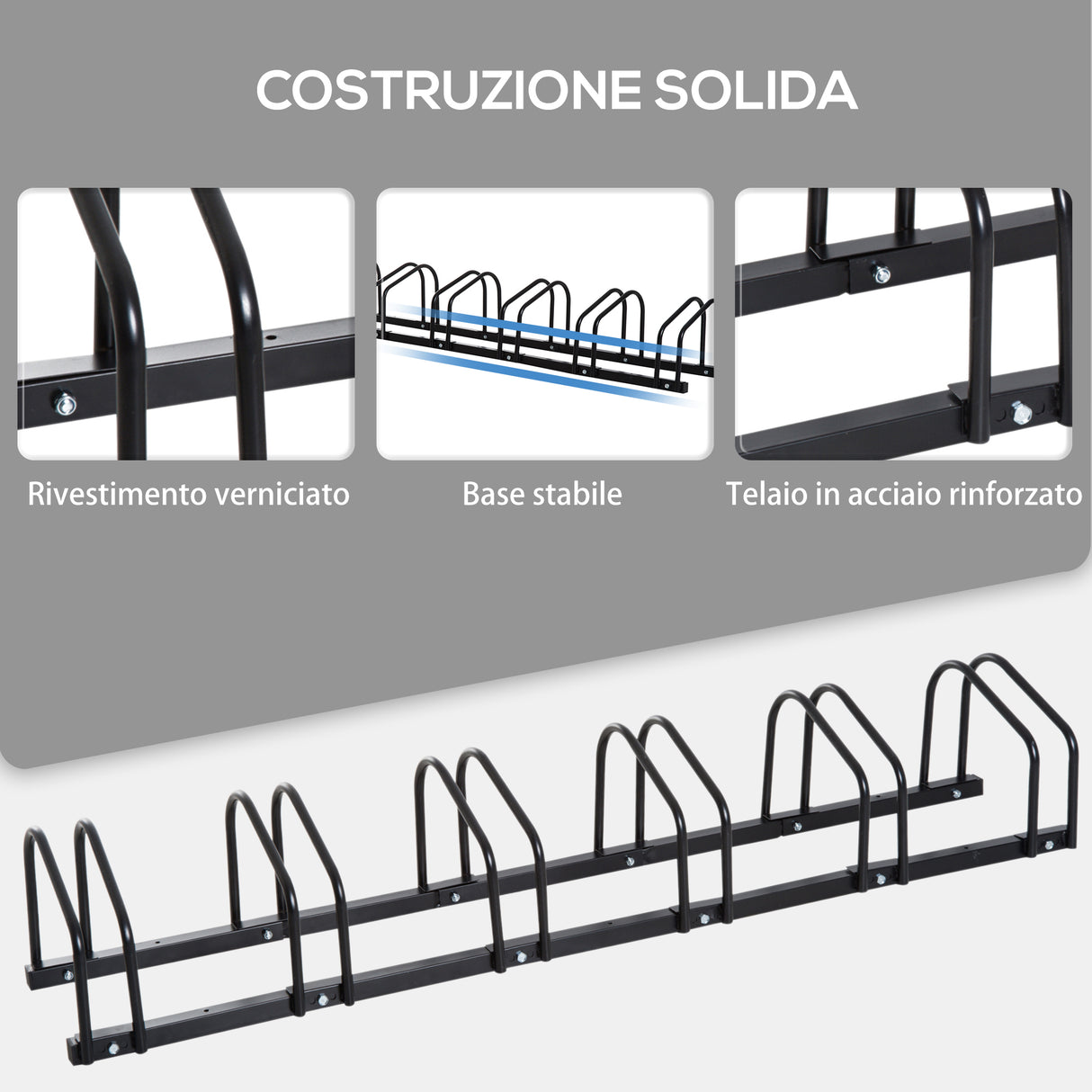 easycomfort easycomfort rastrelliera portabiciclette parcheggio per 6 biciclette in acciaio 179x33x27 cm nero