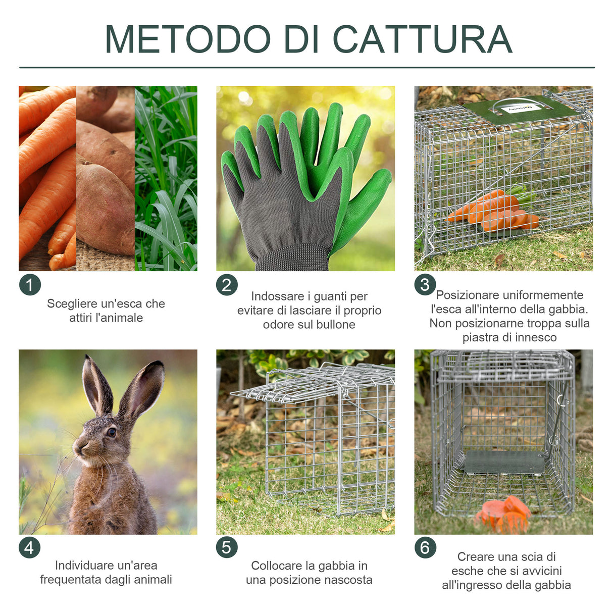 easycomfort easycomfort gabbia trappola per animali vivi pieghevole in acciaio 66x24x30 5 cm argento