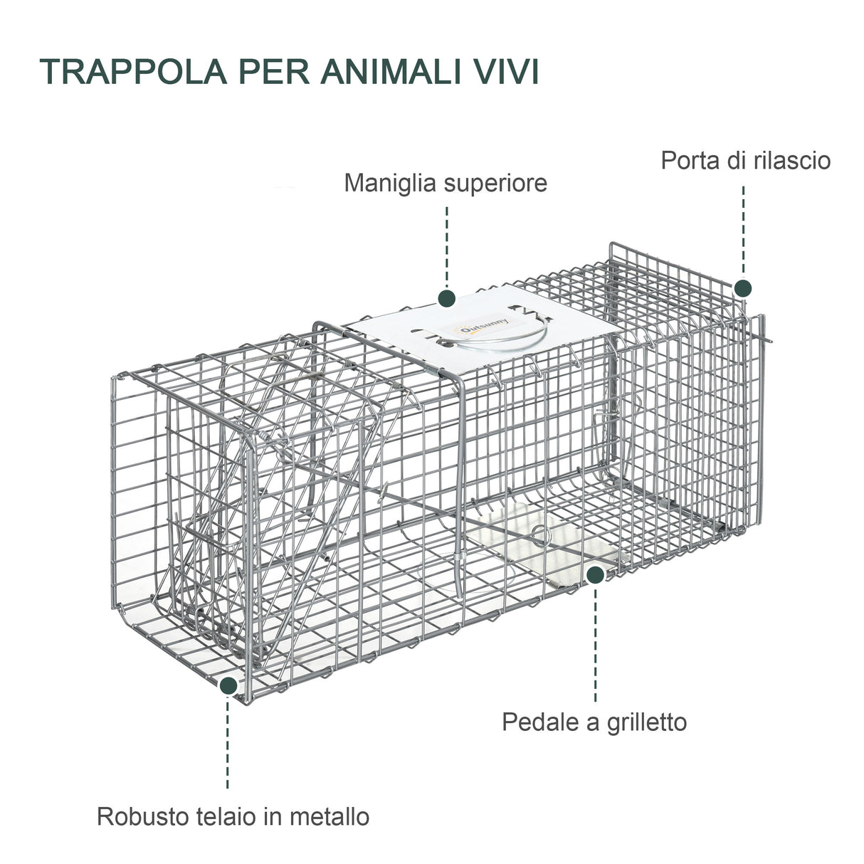 easycomfort easycomfort gabbia trappola per animali vivi pieghevole in acciaio 66x24x30 5 cm argento