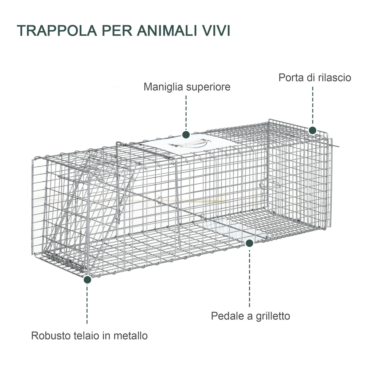 easycomfort easycomfort gabbia trappola per animali vivi pieghevole in acciaio 93x31x34 5cm argento