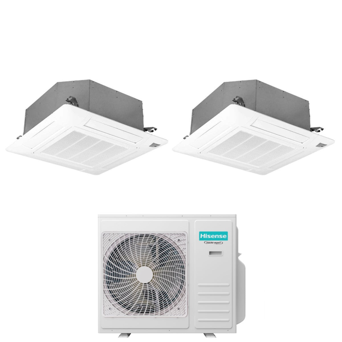 Climatizzatore Condizionatore Hisense Dual Split Inverter a Cassetta 12+18 con 4AMW105U4RAA R-32 Wi-Fi Optional 12000+18000 con Telecomando e Pannello Incluso