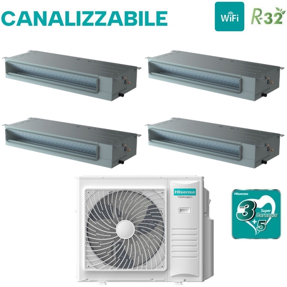 hisense climatizzatore condizionatore hisense quadri split inverter canalizzato canalizzabile 99918 con 4amw105u4raa r 32 wi fi optional 90009000900018000 con telecomando di serie e cablato incluso novita