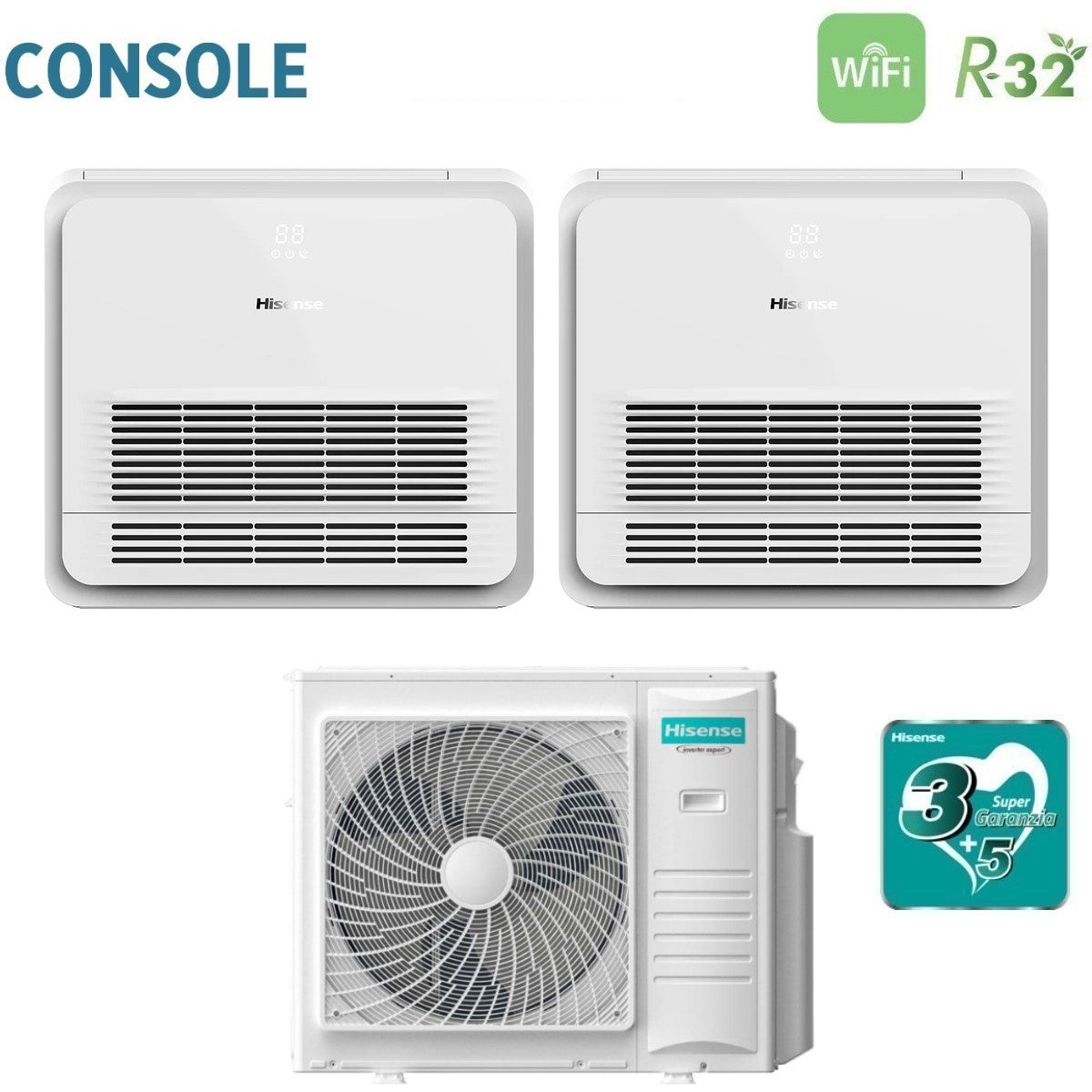 hisense climatizzatore condizionatore hisense dual split console 1818 con 4amw105u4raa r 32 wi fi optional con telecomando di serie 1800018000