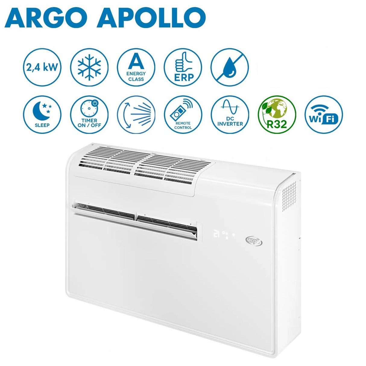argo climatizzatore condizionatore senza unita esterna argo inverter apollo 10sc solo freddo da 204 kw r 32 wi fi integrato classe a ean 8013557619795