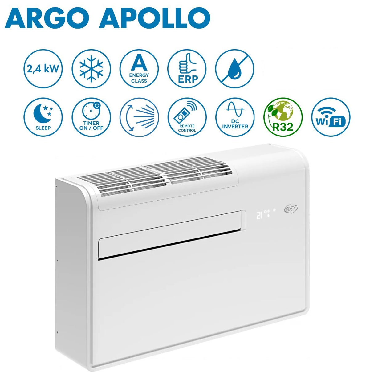 argo climatizzatore condizionatore senza unita esterna argo inverter apollo 10sc solo freddo da 204 kw r 32 wi fi integrato classe a ean 8013557619795