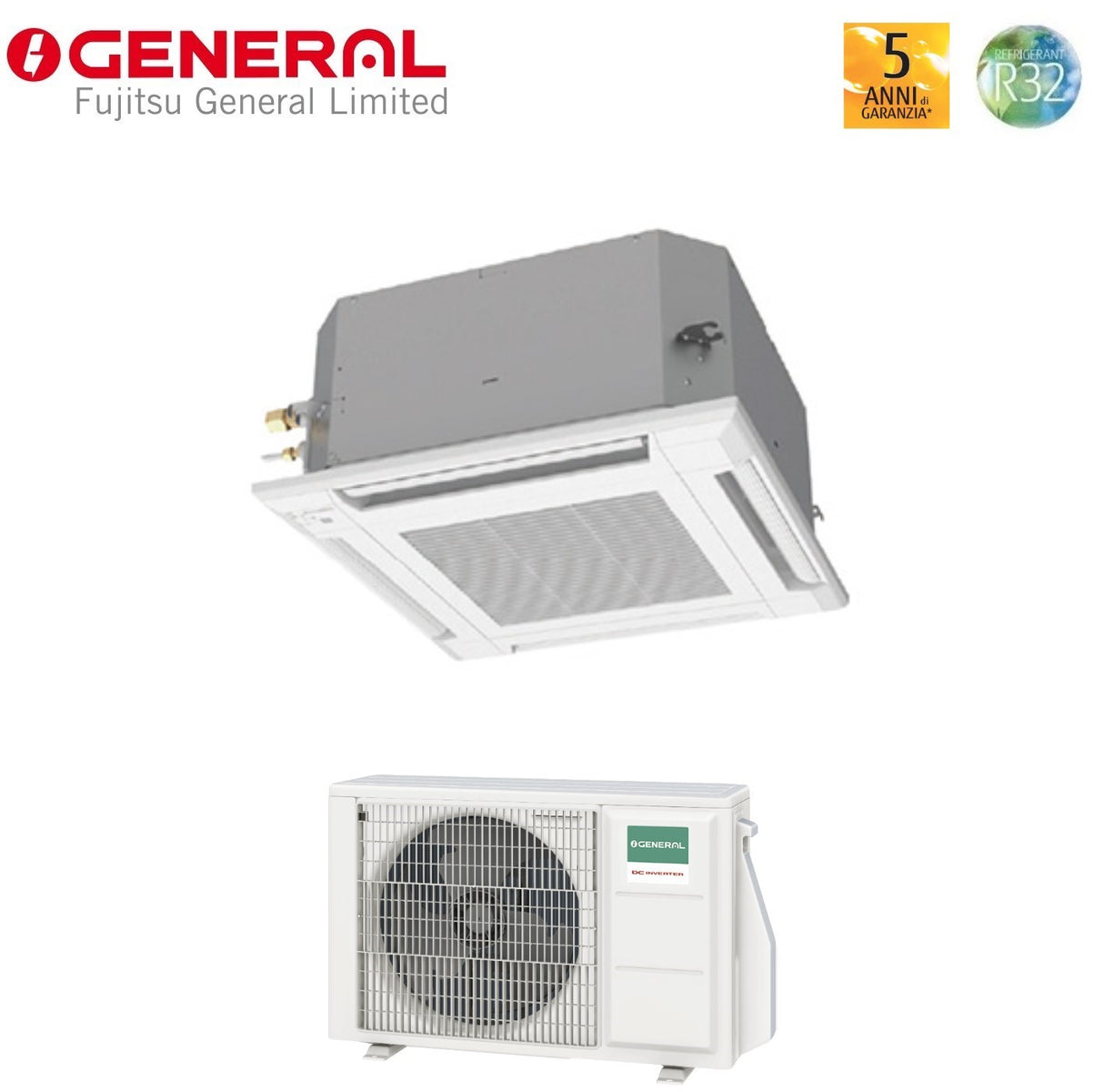 Climatizzatore Condizionatore General Fujitsu Cassetta a 4 Vie Inverter serie KVLA ECO 12000 Btu AUXG12KVLA-E R-32 Wi-Fi Optional Griglia Inclusa