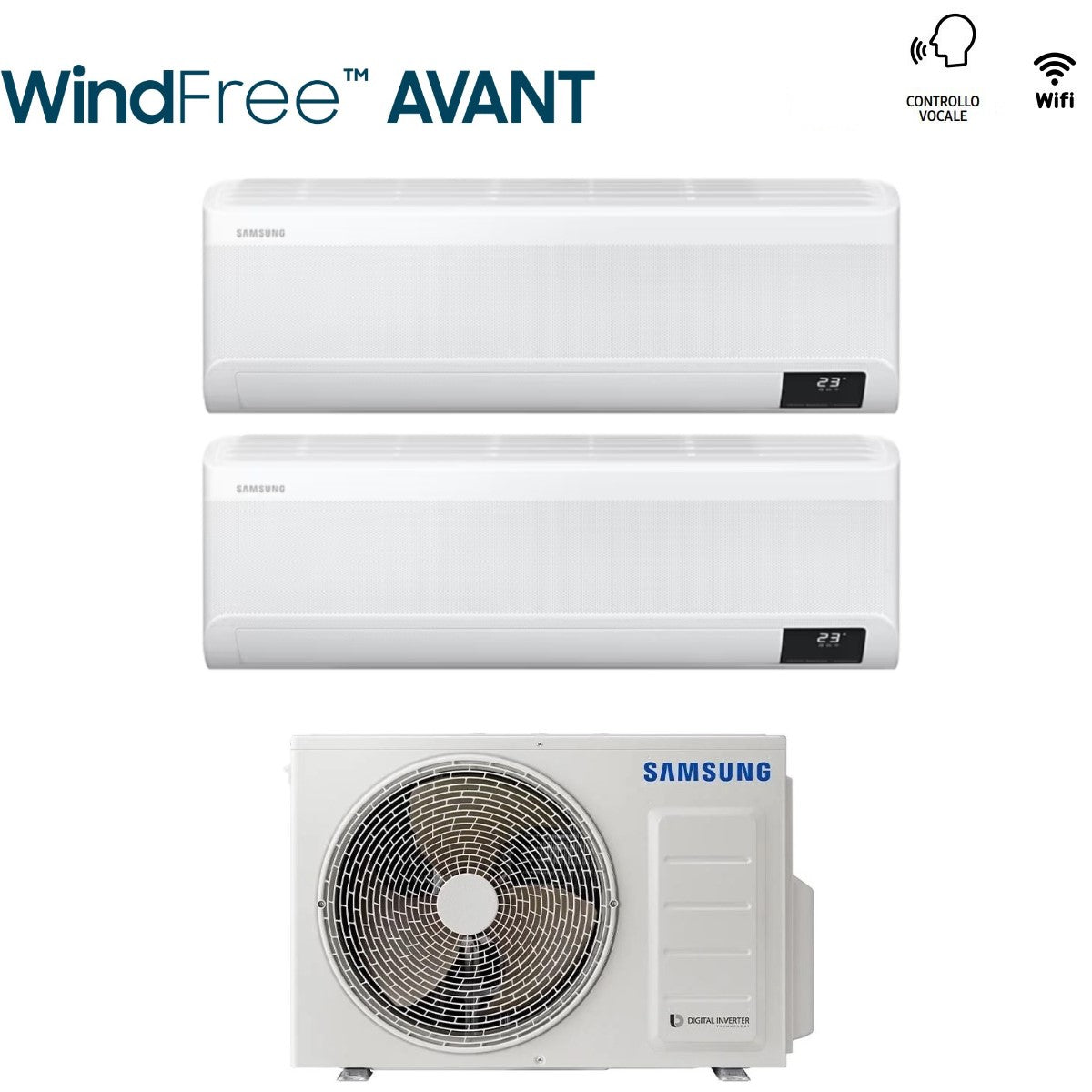 samsung climatizzatore condizionatore samsung dual split inverter serie windfree avant 77 btu con aj050txj2kg r 32 wi fi integrato 70007000 novita ean 8055776917436