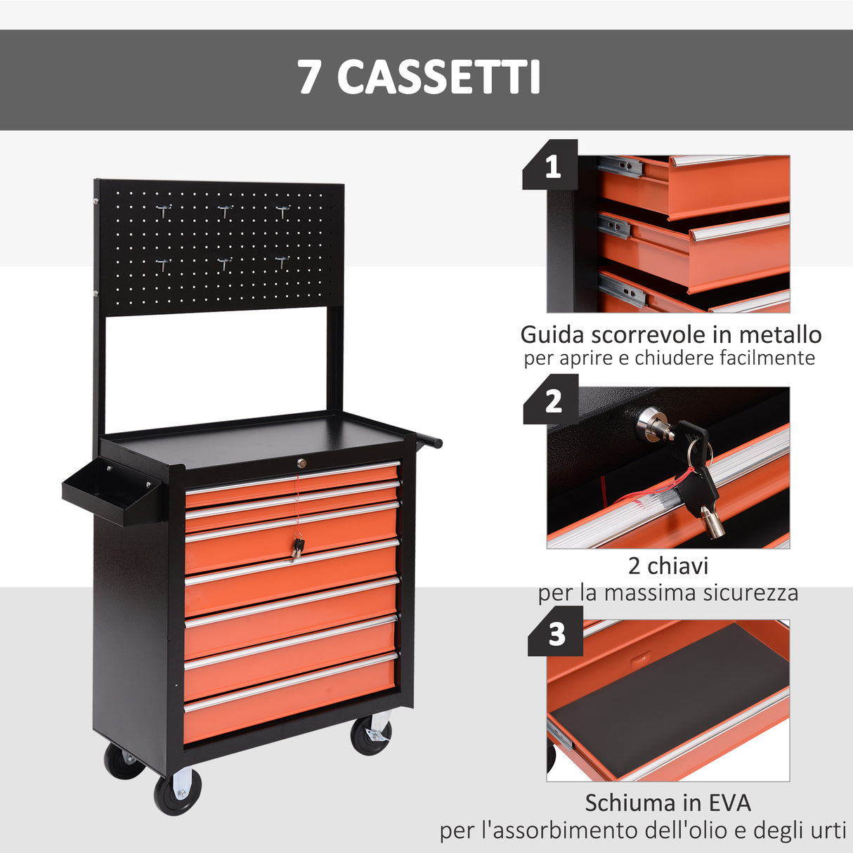 easycomfort easycomfort carrello porta utensili attrezzi con cassettiera nero e arancione 61 5x33x76cm ean 8054144135038