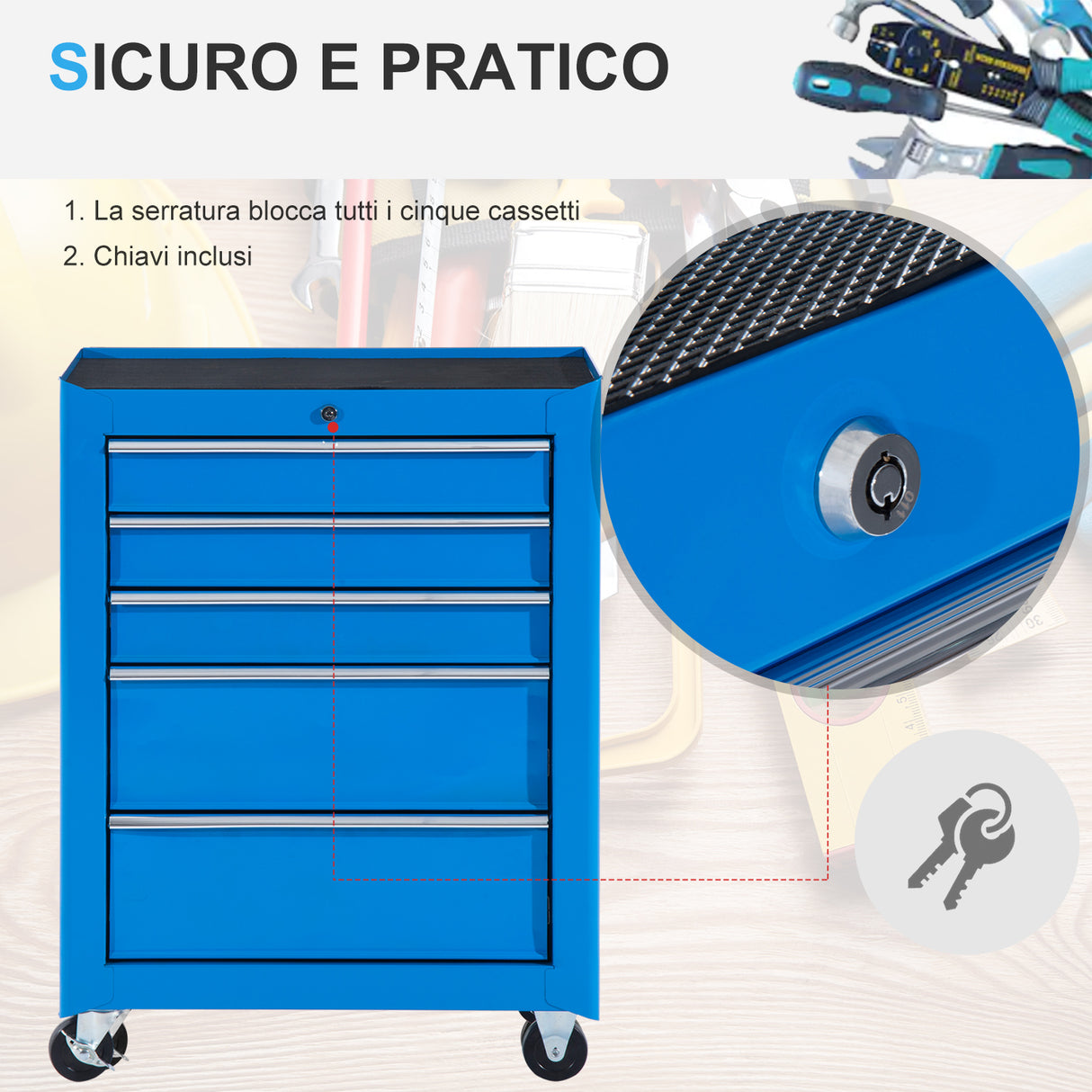 easycomfort easycomfort carrello porta utensili da officina con cassettiera azzurro 61.5 x 33 x 85cm ean 8055776910567