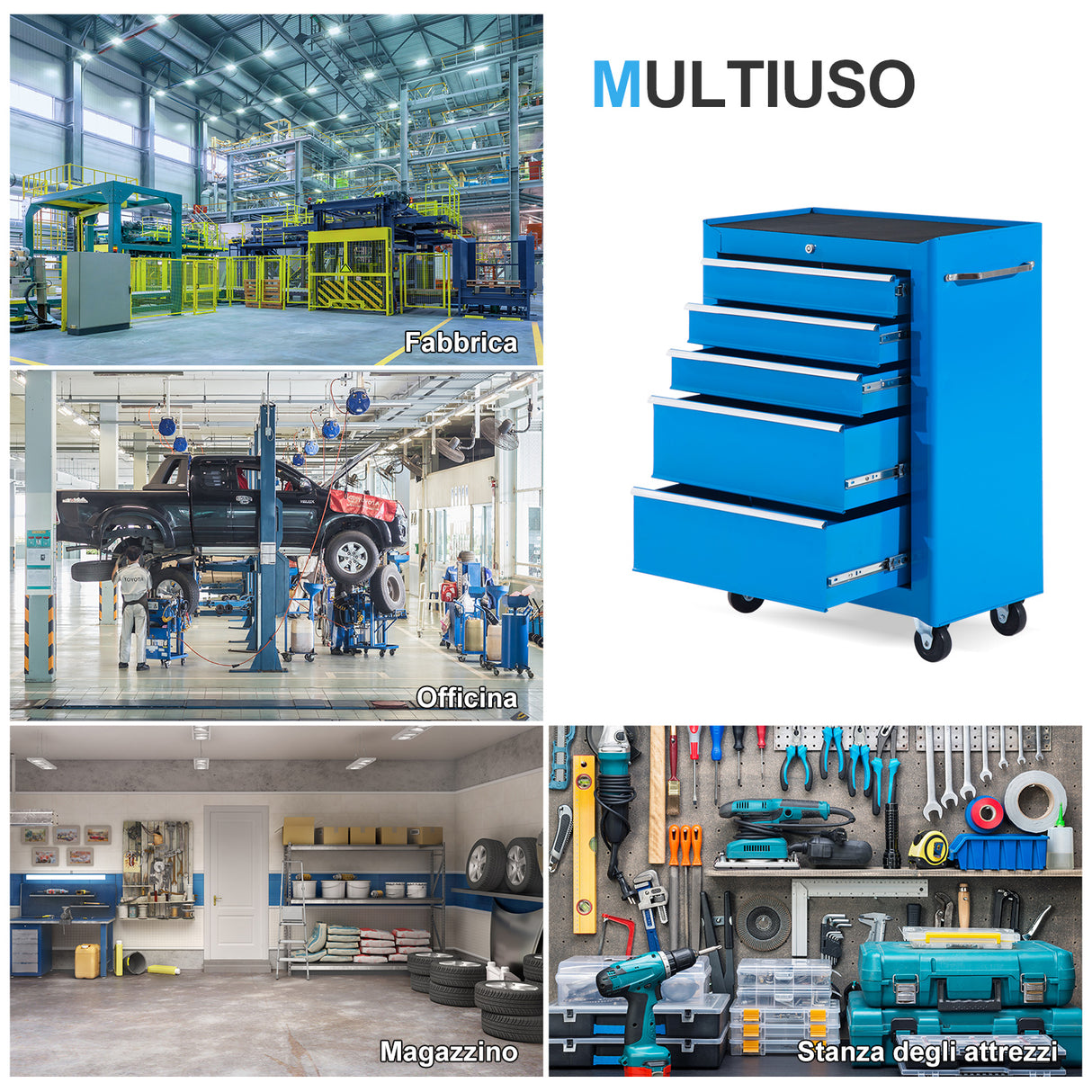 easycomfort easycomfort carrello porta utensili da officina con cassettiera azzurro 61.5 x 33 x 85cm ean 8055776910567