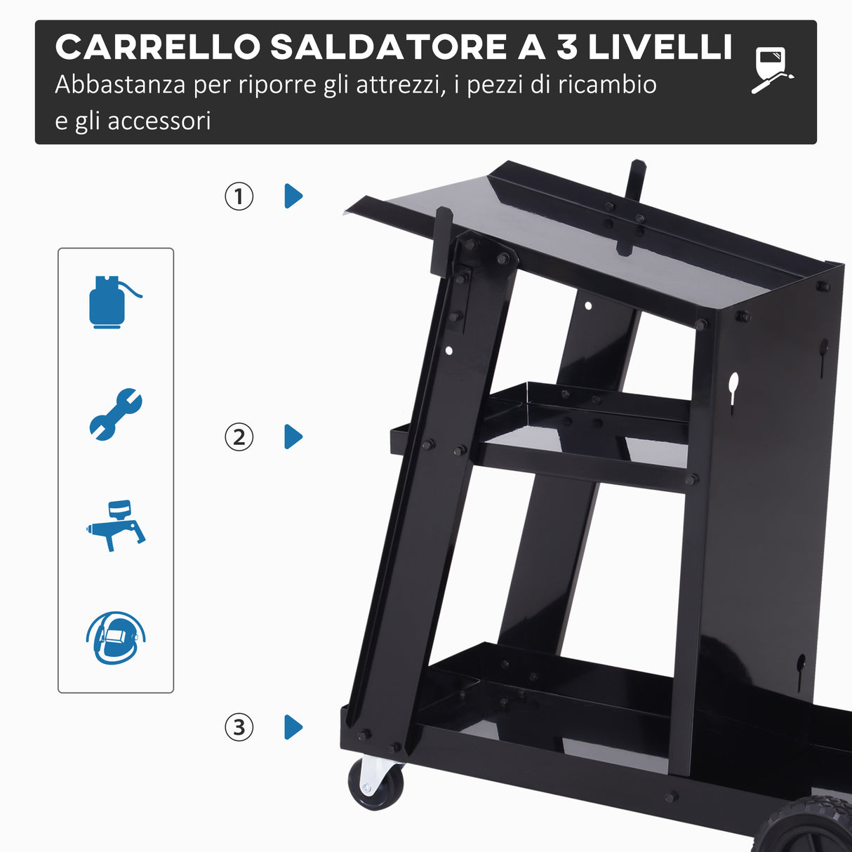easycomfort easycomfort carrello da officina porta impianto di saldatura 3 ripiani 4 ruote nero ean 8054111844062