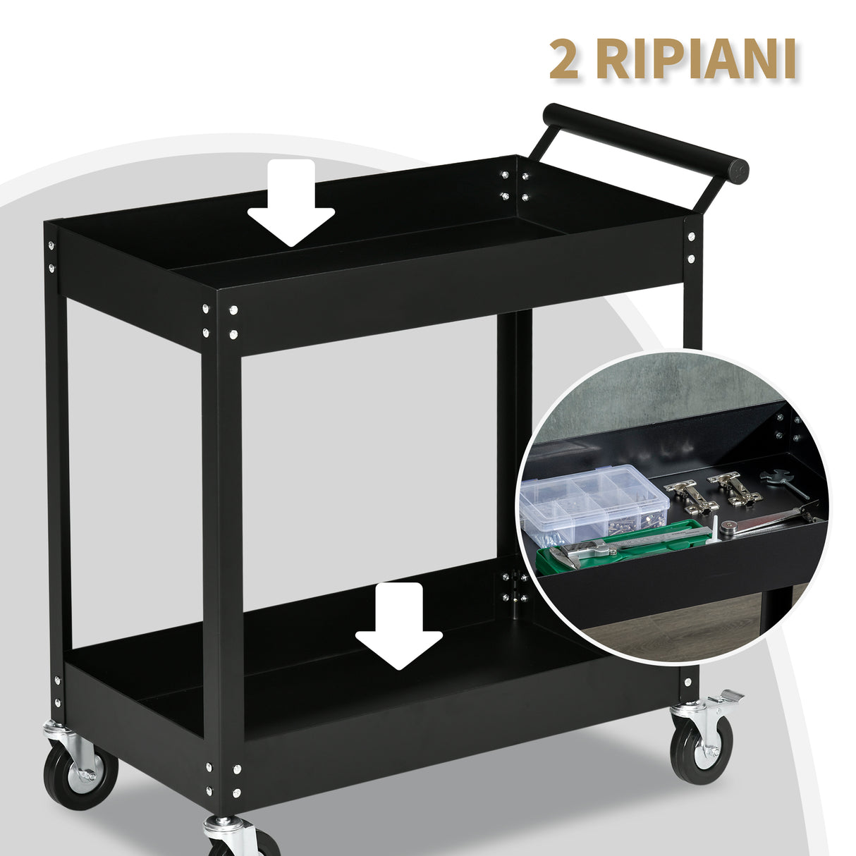 easycomfort easycomfort carrello porta attrezzi a 2 ripiani in acciaio 84 5x38x84cm nero