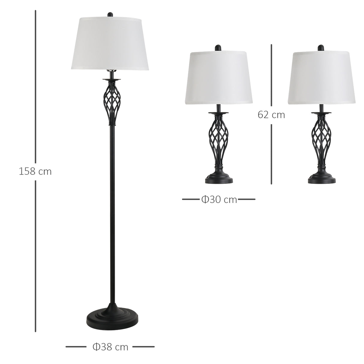 easycomfort easycomfort set 3 pezzi lampada da terra e 2 lampade da tavolo in metallo design vintage lampadine e27 nero e bianco ean 8054144133508