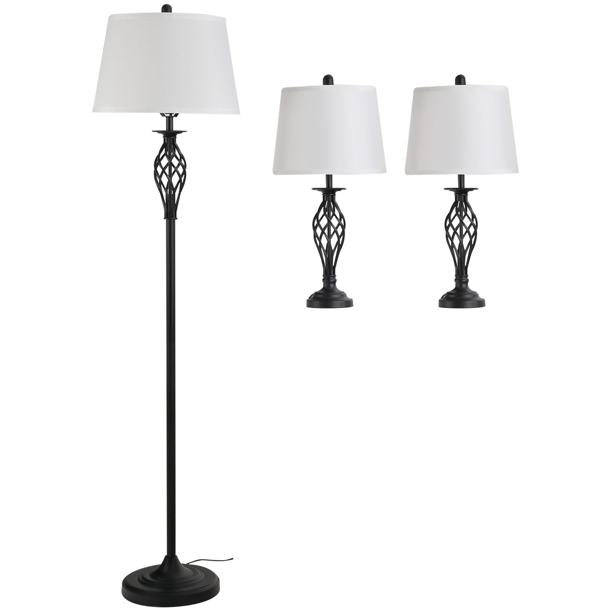 easycomfort easycomfort set 3 pezzi lampada da terra e 2 lampade da tavolo in metallo design vintage lampadine e27 nero e bianco ean 8054144133508