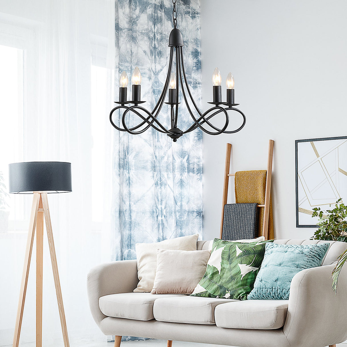 easycomfort easycomfort lampadario a soffitto in acciaio intrecciato nero con 5 candelieri ean 8054144136028