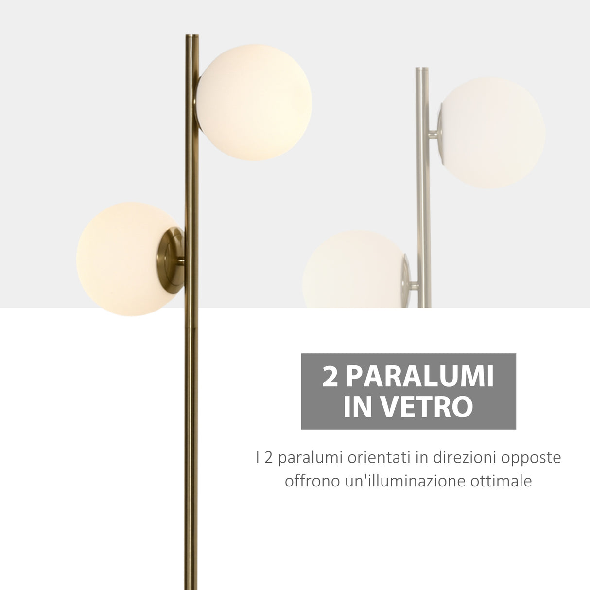 easycomfort easycomfort lampada da terra con 2 paralumi a sfera e interruttore a pedale 35x35x165cm oro e bianco