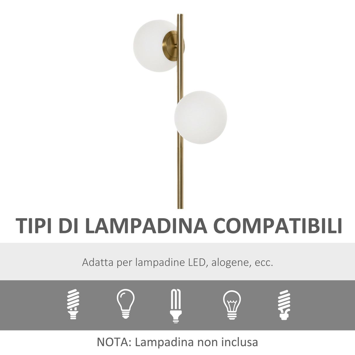 easycomfort easycomfort lampada da terra con 2 paralumi a sfera e interruttore a pedale 35x35x165cm oro e bianco