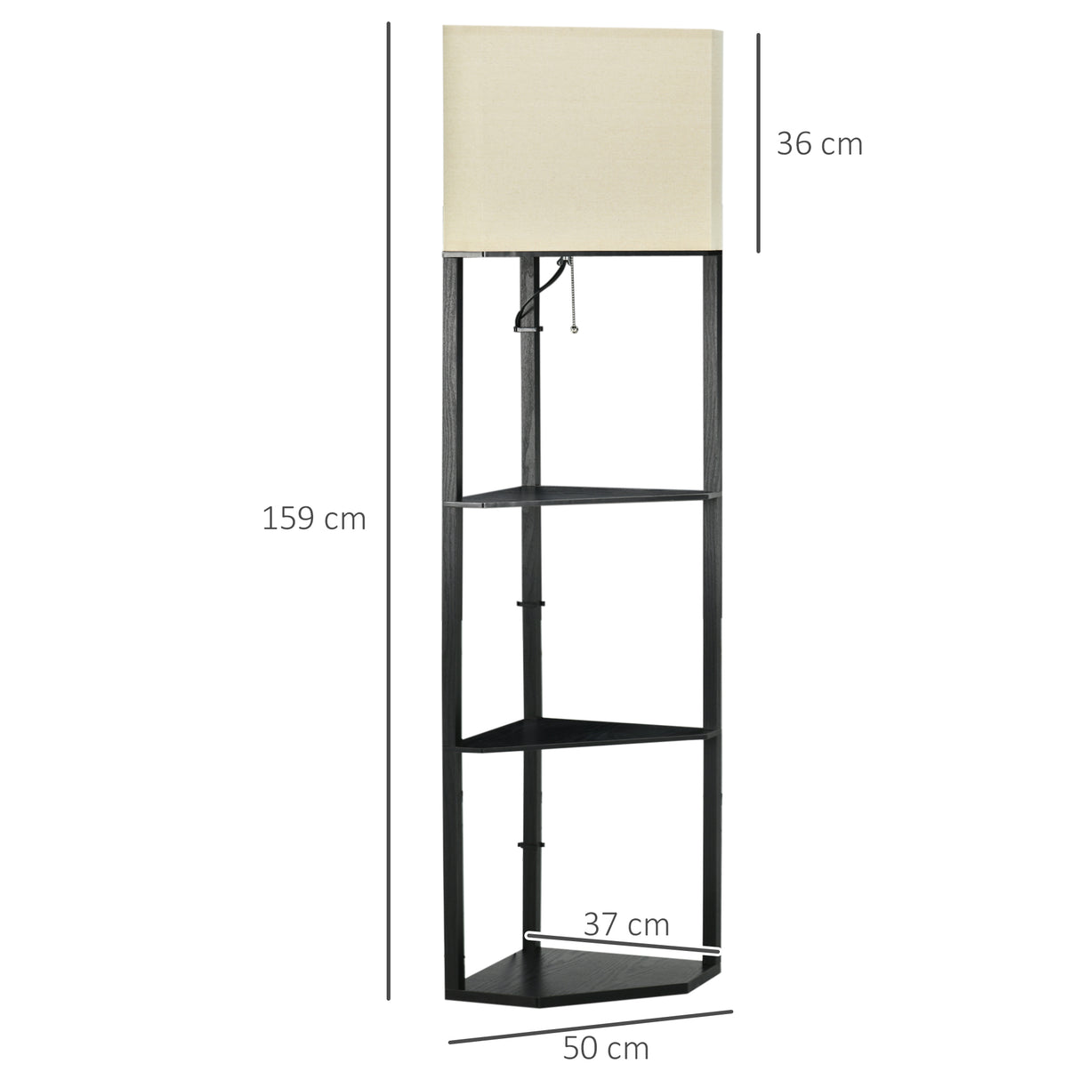 easycomfort easycomfort lampada da terra angolare con ripiani e paralume in tessuto 50x37x159cm nero