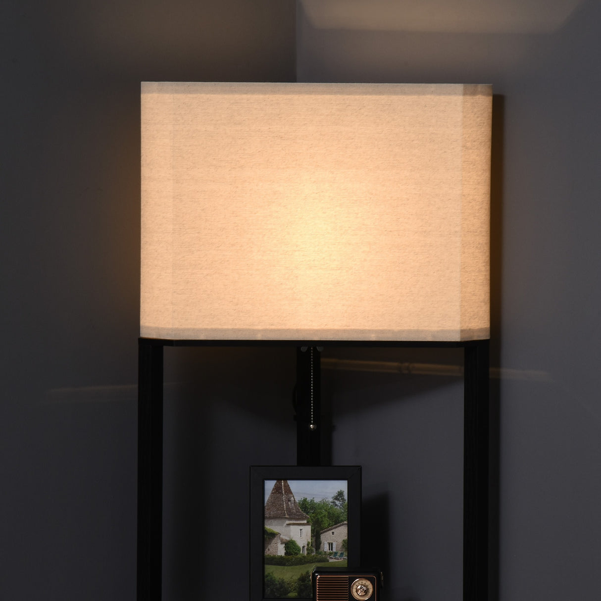 easycomfort easycomfort lampada da terra angolare con ripiani e paralume in tessuto 50x37x159cm nero