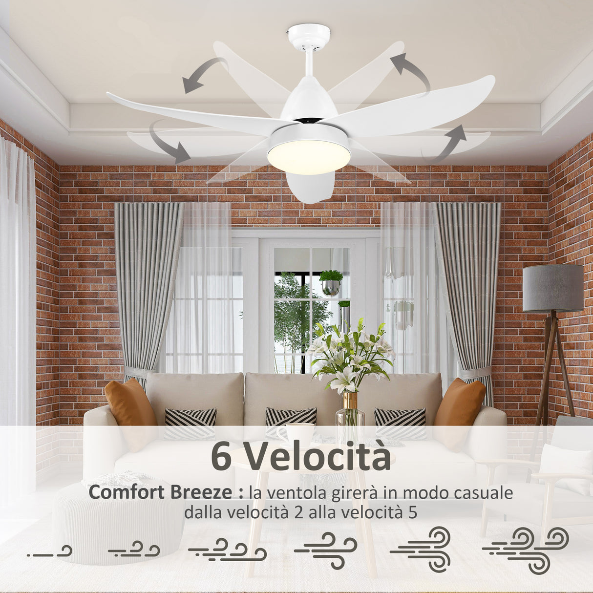 easycomfort easycomfort ventilatore da soffitto 3 lame con luce led e telecomando incluso 6 velocita per interni 122x45cm bianco