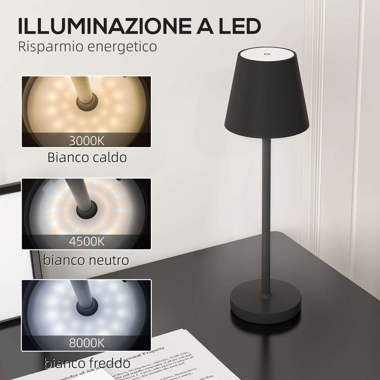 easycomfort easycomfort lampada da tavolo portatile in acrilico e metallo da 3600mah con cavo di ricarica 11 2x36 5 cm nero