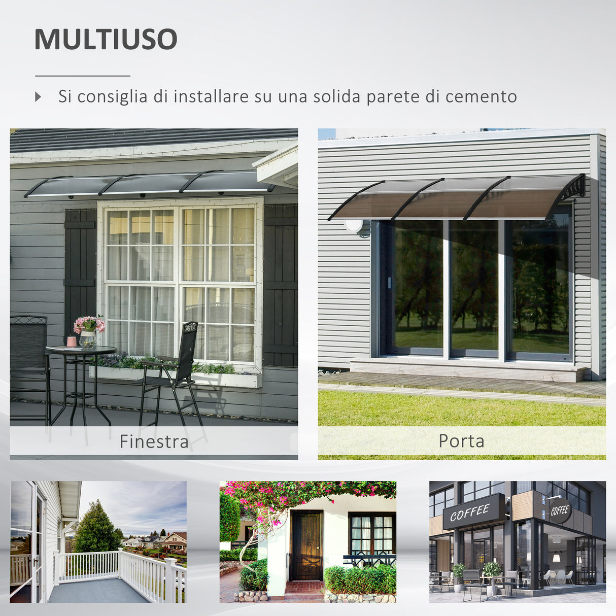 easycomfort easycomfort pensilina da esterno per finestre e porte in policarbonato e alluminio 303x100x26cm marrone