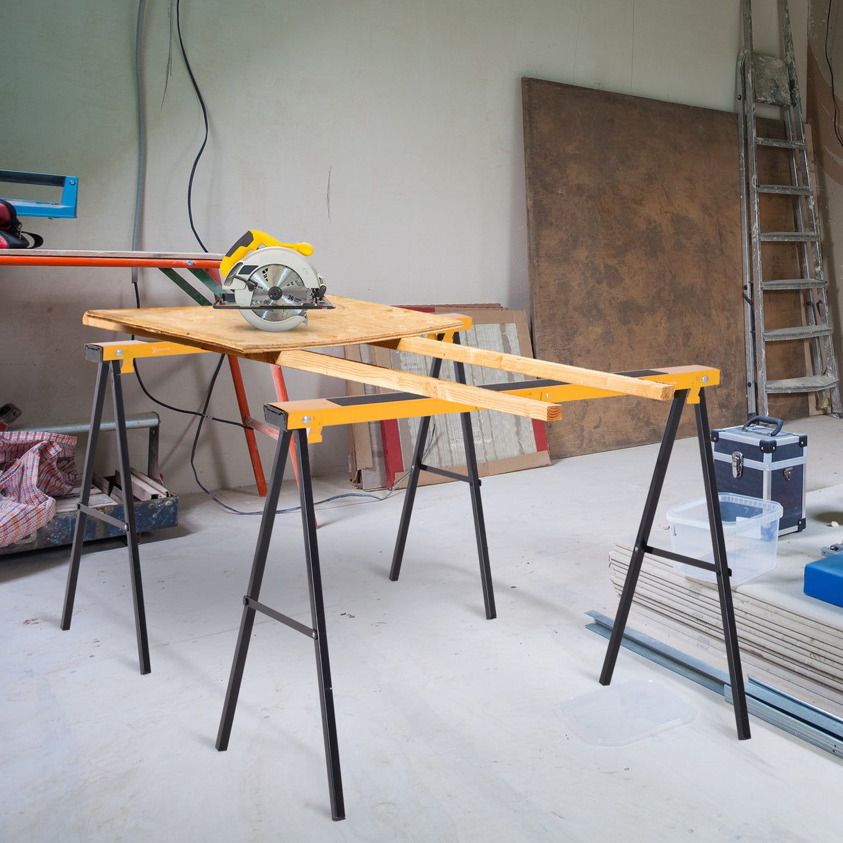 easycomfort easycomfort set 2 cavalletti da lavoro pieghevoli in acciaio portata 250kg ean 8054111840743