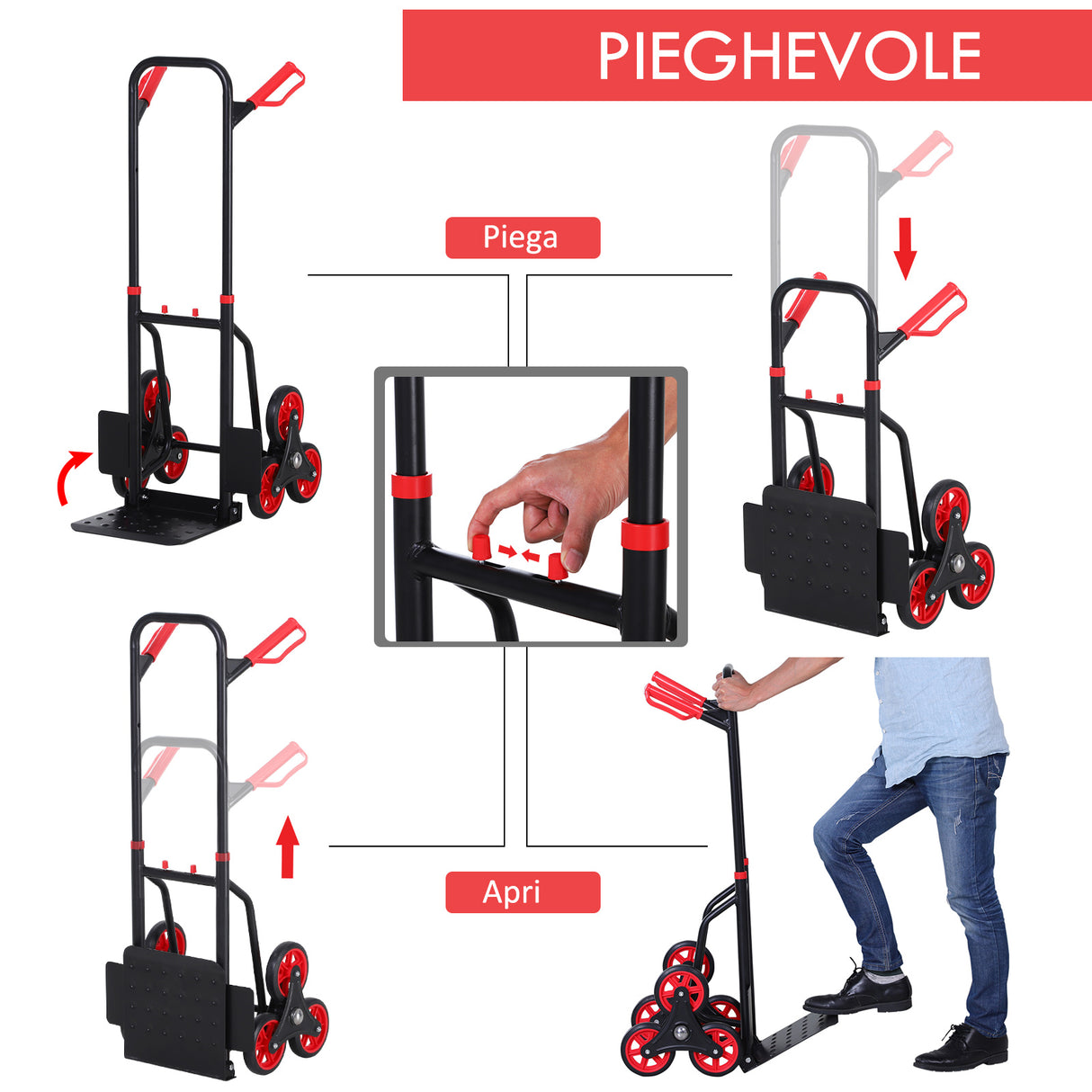 easycomfort easycomfort carrello portapacchi carichi pesanti pieghevole in metallo con 6 ruote per scale carico massimo 150kg ean 8054111847414