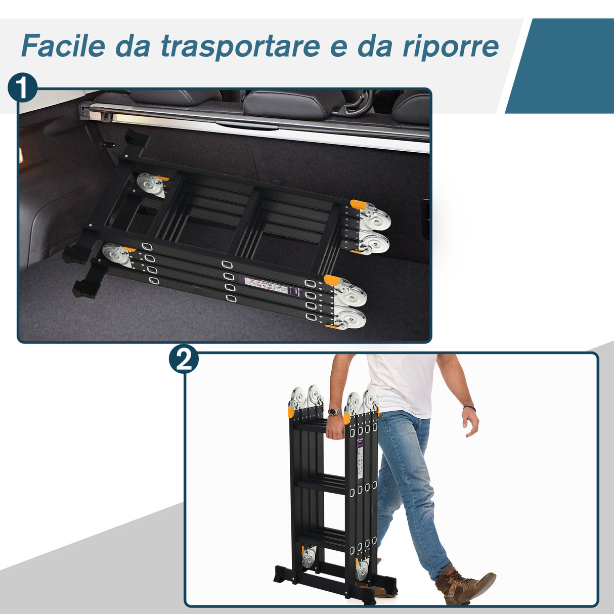 easycomfort easycomfort scala in alluminio 5 in 1 nera per interni ed esterni carico massimo 150kg 370x61x11 cm