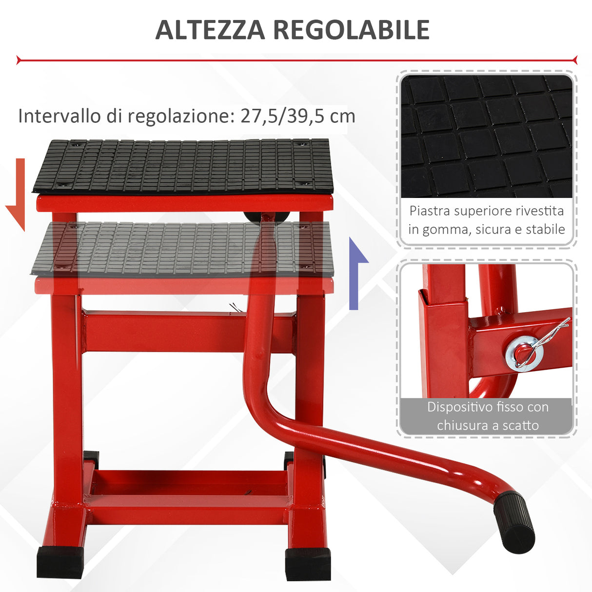 easycomfort easycomfort cavalletto alzamoto in acciaio max 150kg con superficie in gomma e manovella 48x34x43 cm rosso