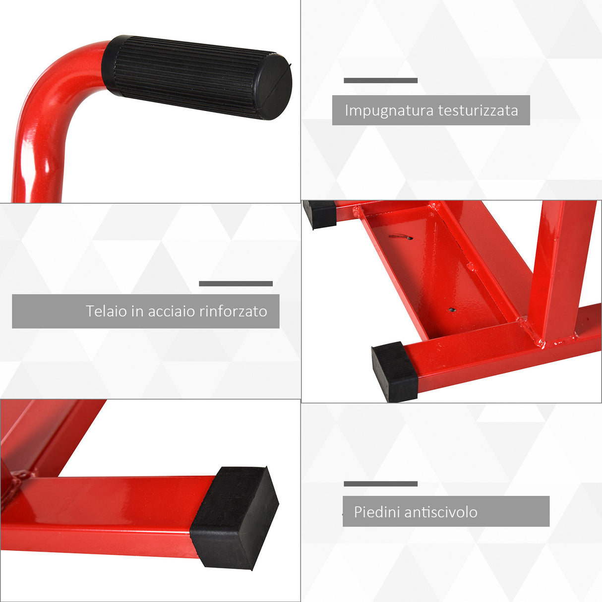 easycomfort easycomfort cavalletto alzamoto in acciaio max 150kg con superficie in gomma e manovella 48x34x43 cm rosso