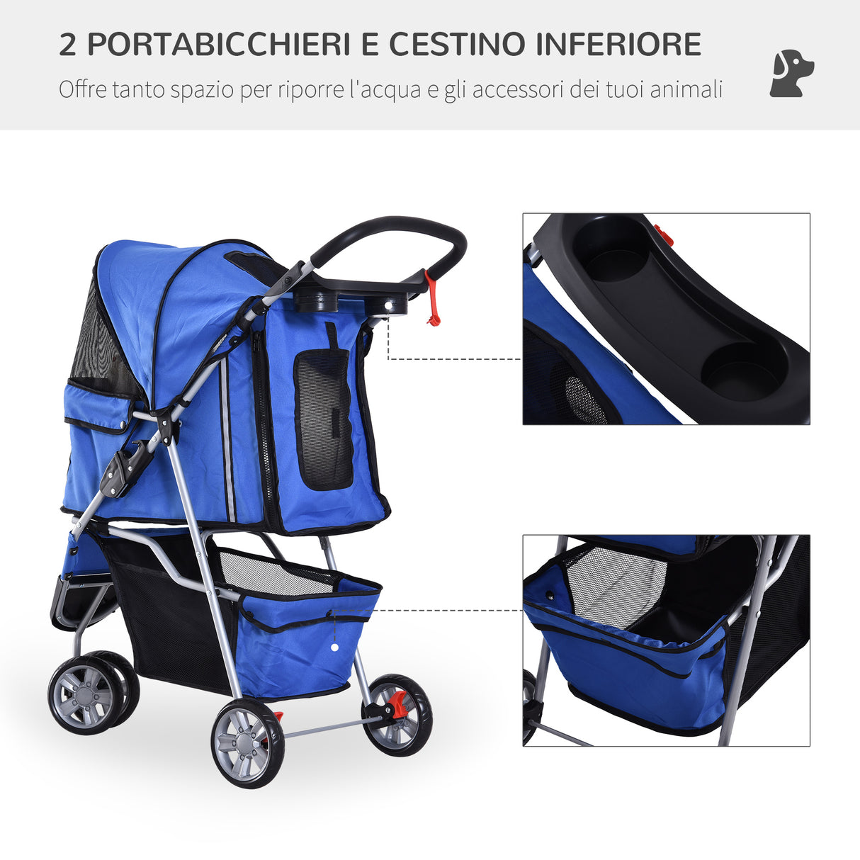easycomfort easycomfort passeggino per cani carrello per animali domestici blu 75 x 45 x 97cm ean 8054111849494