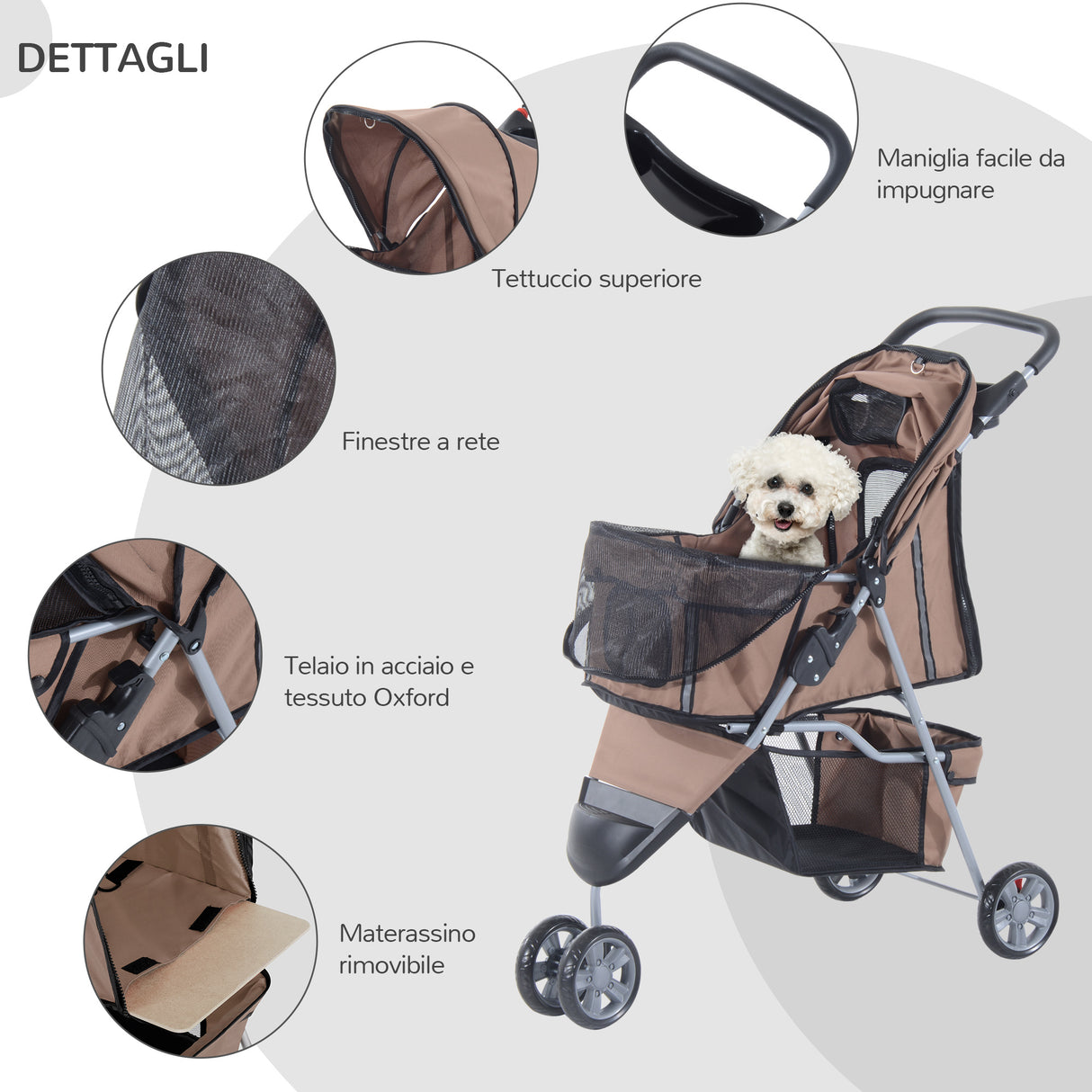 easycomfort easycomfort passeggino per cani carrello per animali domestici caffe 75 x 45 x 97cm