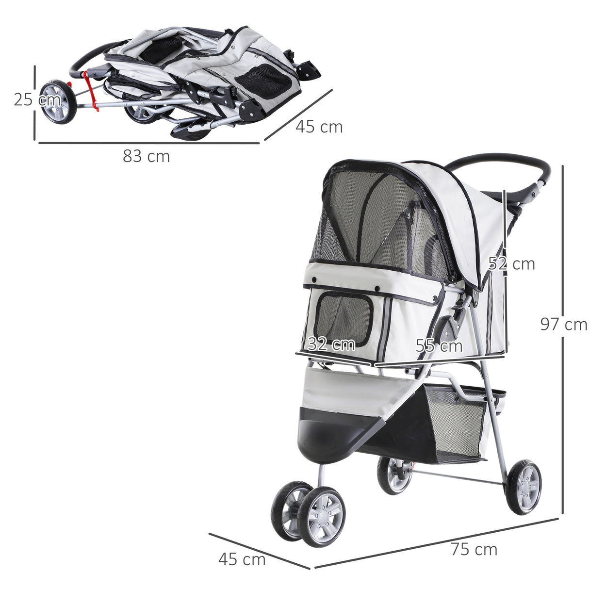 easycomfort easycomfort passeggino per cani carrello per animali domestici grigio 75 x 45 x 97cm ean 8054111849579