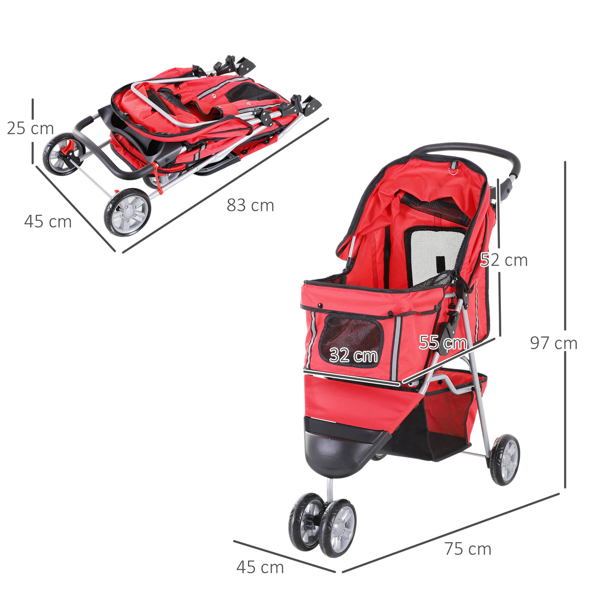 easycomfort easycomfort passeggino per cani carrello per animali domestici rosso 75x45x97cm ean 8054111849777